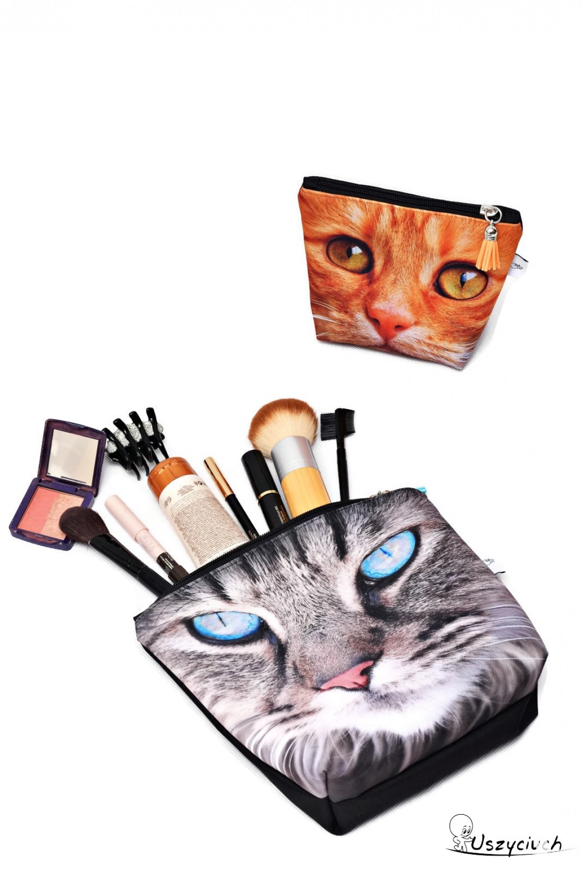 Kosmetyczka wodoodporna z kotem, kotek, szary kot duża