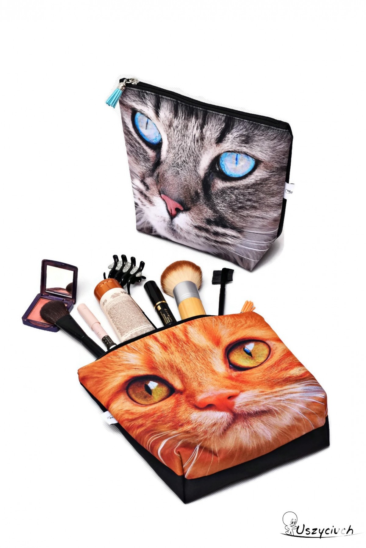 Kosmetyczka wodoodporna z kotem, kotek, rudy kot duża