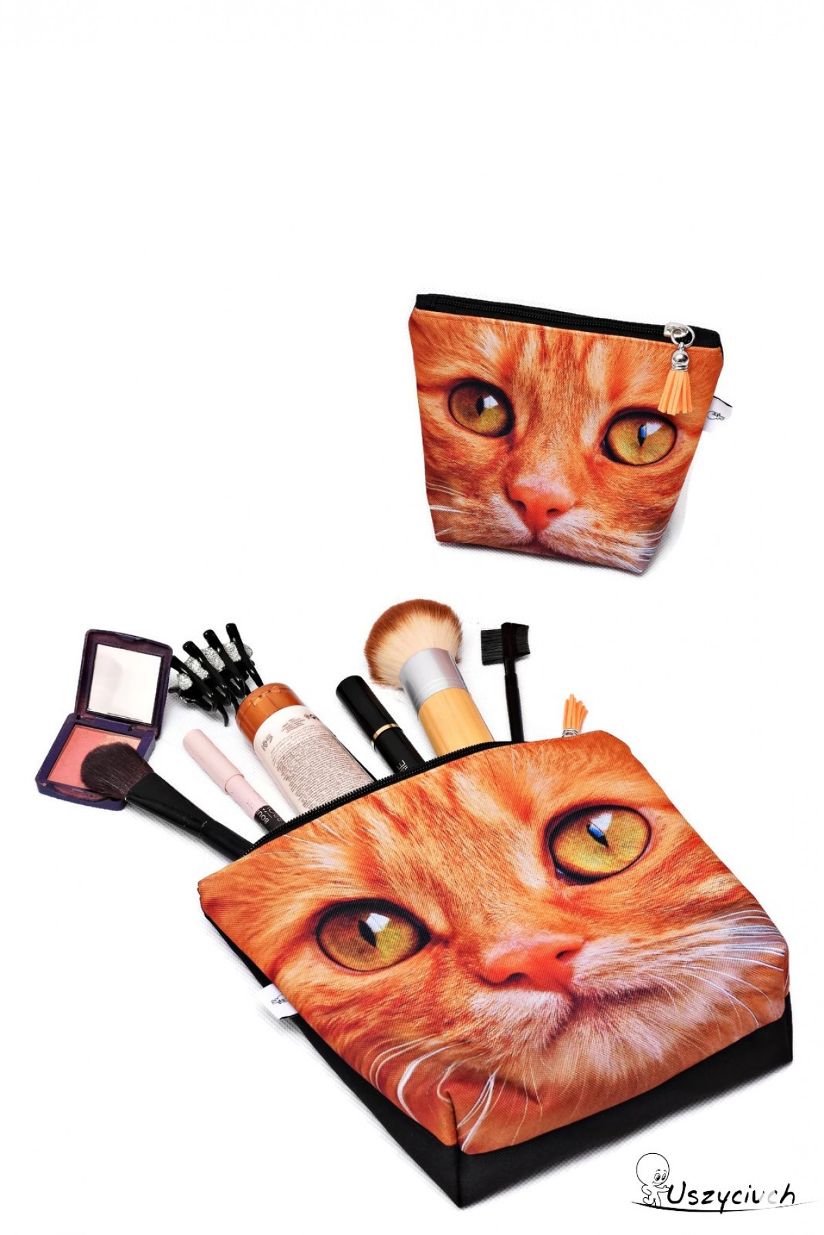 Kosmetyczka wodoodporna z kotem, kotek, rudy kot duża