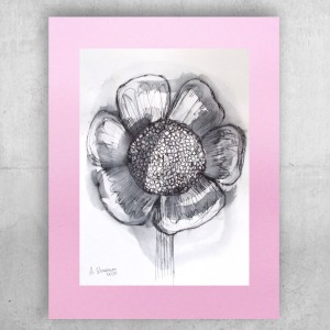 różowo szary rysunek do salonu, kwiat grafika do sypialni, skandynawski obraz, ślub prezent, prezent na ślub, prezent do domu, nowoczesna grafika do biura, ręcznie malowany obraz szkic tuszem