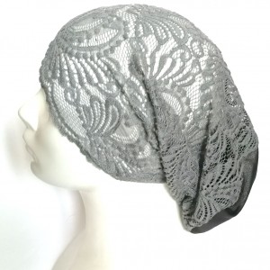 czapka koronkowa szaro czarna damska retro