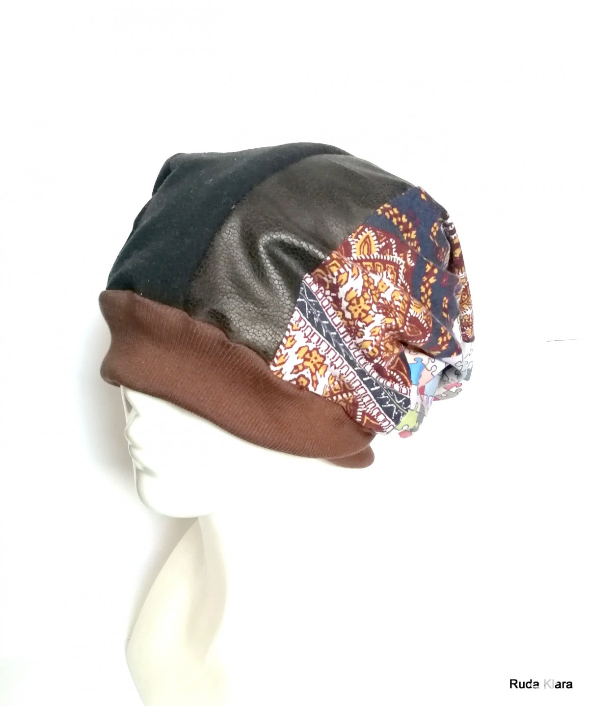 czapka turbanowa etno boho wiosenna patchwork