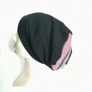 czapka czarna na podszewce z patchworkową górą