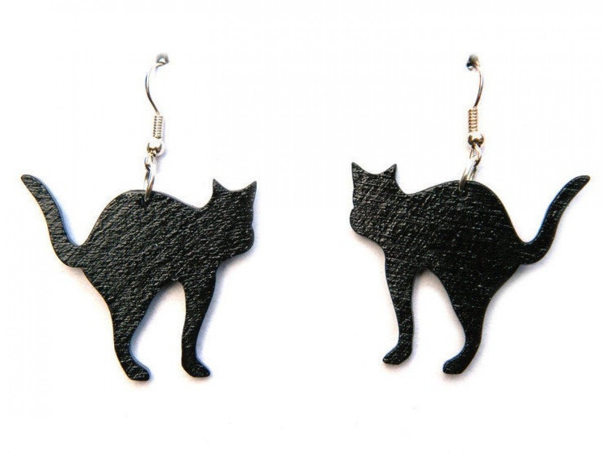 Kolczyki koty, czarny kot kolczyki, prezent dla kociary, biÅ¼uteria z motywem kota, kolczyki z kotami, kot, kotki, dla wielbicielki kotÃ³w, czarne drewniane kolczyki