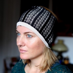 opaska koronkowa czarna z podszewką ecru