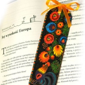 Zakładka drewniana folk łowicka, ludowe kwiaty, prezent na Dzień Nauczyciela dla polonisty