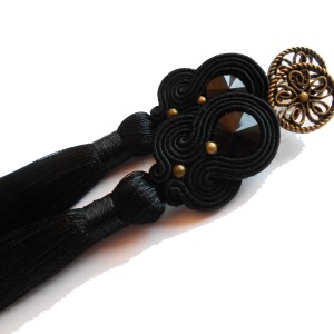 kolczyki sutasz czarne boho z chwostem