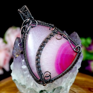 Agat, Miedziany wisior z agatem, ręcznie wykonany, prezent dla niej, prezent dla mamy, prezent urodzinowy, niepowtarzalna biżuteria,