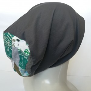 czapka damska szara dzianina handmade szyta góra patchworkowo wiosenna