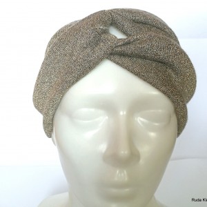 opaska turbanowa wiosenna w kolorach szarości i złota