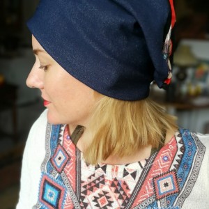 czapka wiosenna uniwersalna damska boho z koronką