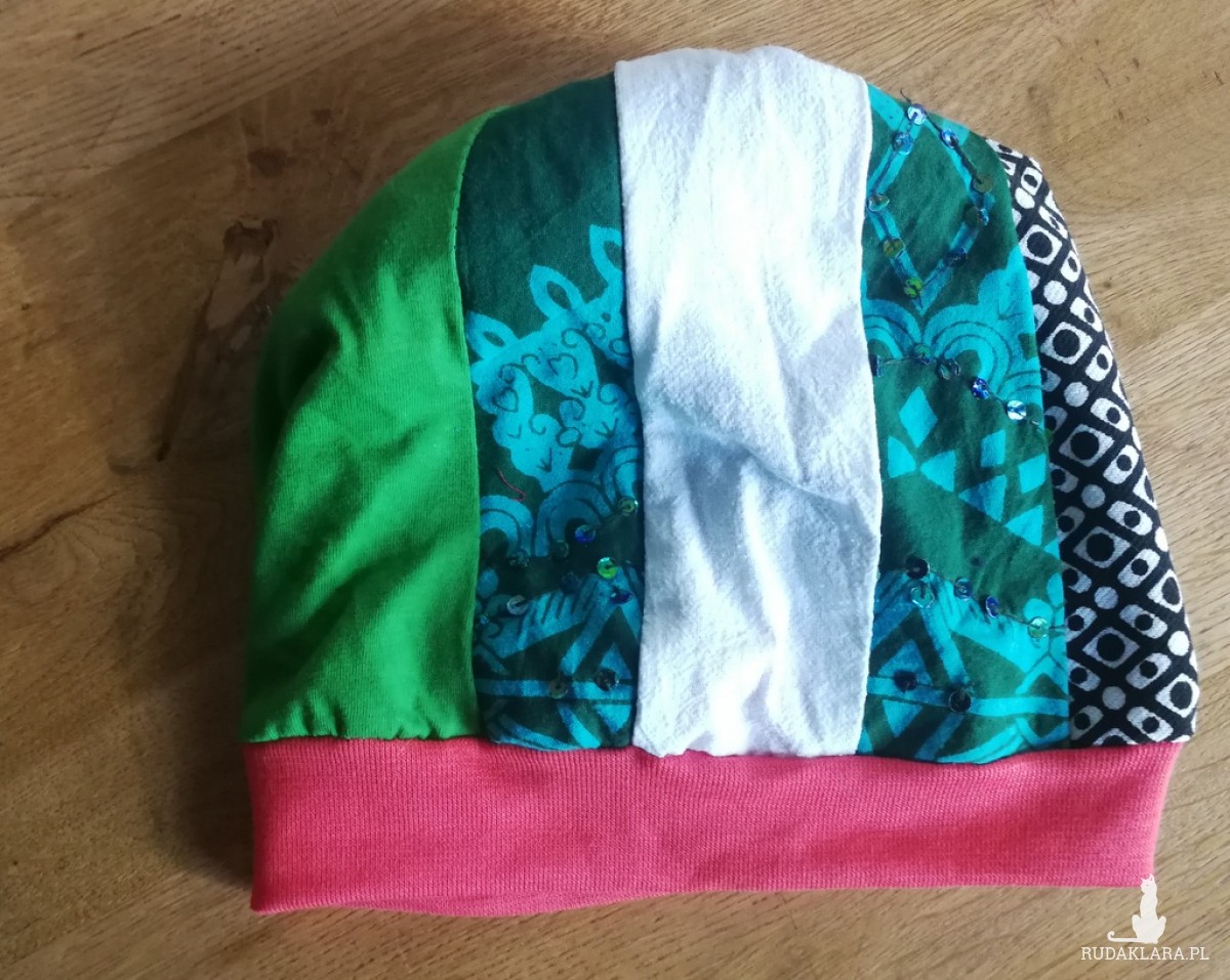 czapka turbanowa wywinięta szyta patchworkowo rozmiar uniwersalny