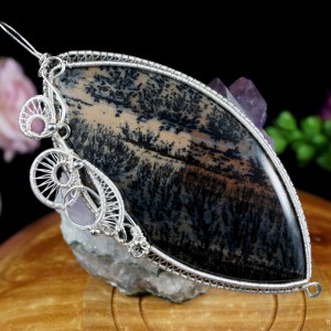 Opal dendrytowy, Srebrny wisior z opalem, ręcznie wykonany, prezent dla niej, prezent dla mamy, prezent urodzinowy, biżuteria, duży wisior