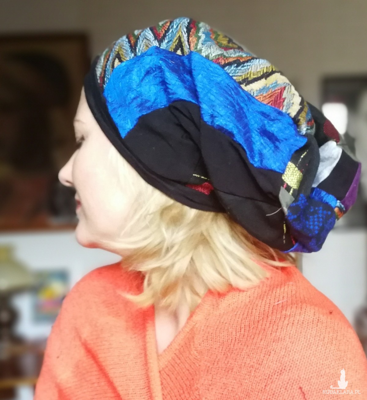 czapka patchworkowa na podszewce damska wiosenna- jesienna