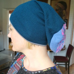 czapka damska etno boho długa smerfetka turkusowa