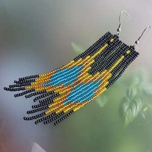 Kolczyki Boho Chic Długie Frędzle Złoto Czarne