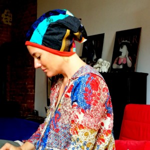 czapka damska smerfetka szyta patchworkowa