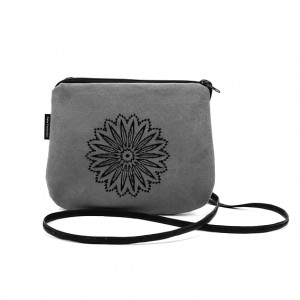 Mała torebka damska Szara z czarnym haftem