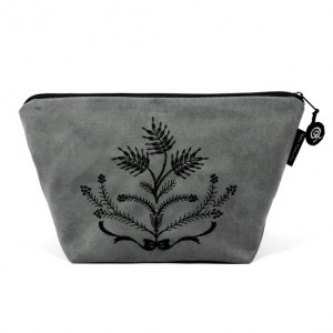 Kosmetyczka damska Szara z czarnym haftem