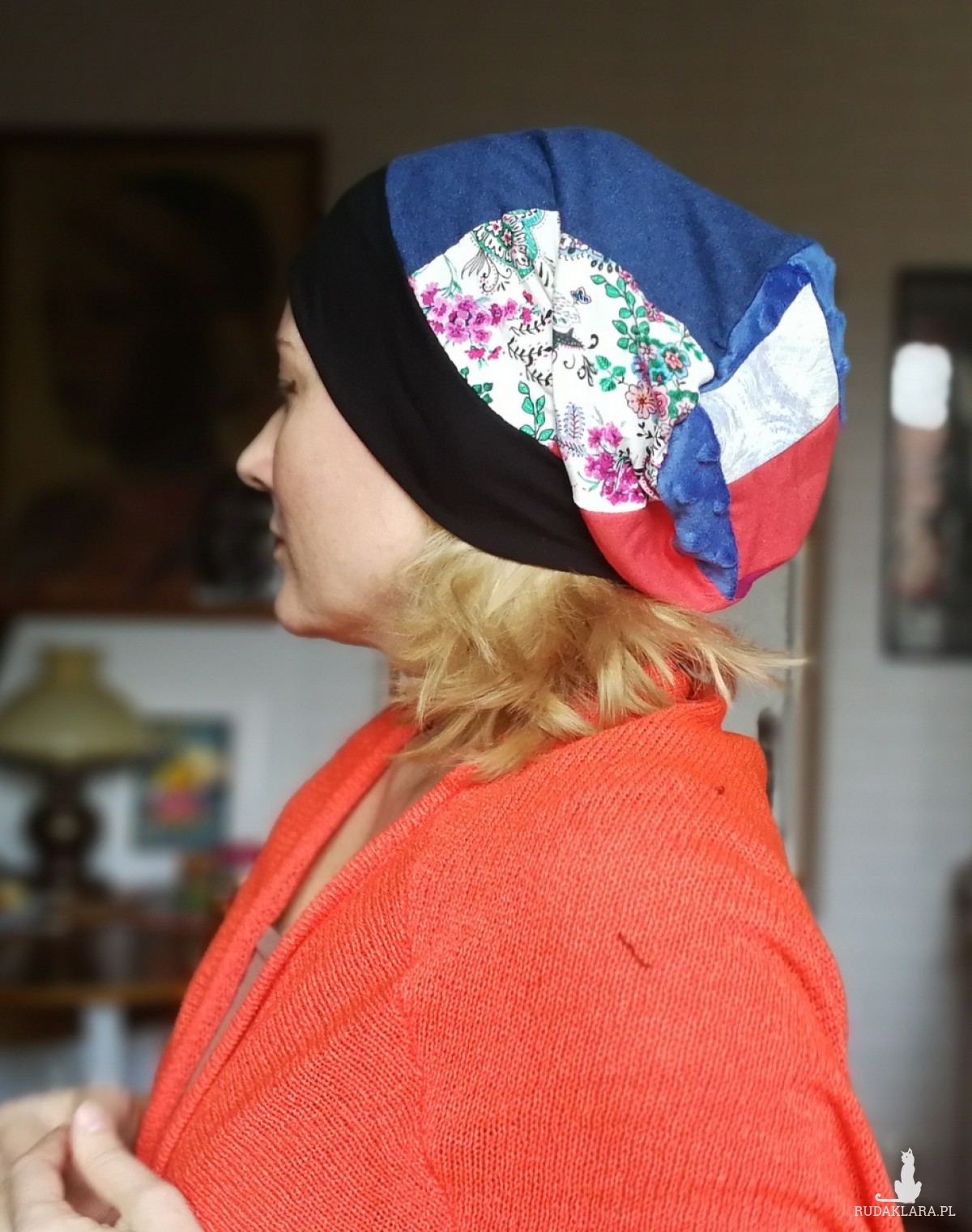 czapka damska wiosenna szyta patchworkowy