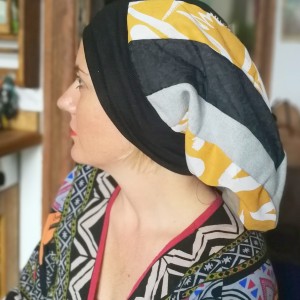 czapka damska szyta patchworkowo smerfetka