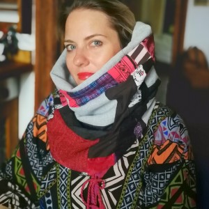 komin patchworkowy na podszewce miękki, miły