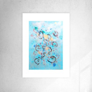 nowoczesna grafika na ścianę, abstrakcyjny rysunek A3,  niebieska abstrakcja do sypialni, minimlizm obrazek 30x40, grafika do loftu