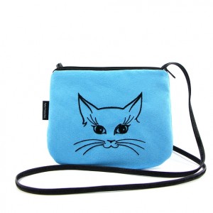 Mała torebka damska Niebieska z czarnym kotkiem