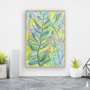 mały obraz z dżunglą, kolorowa grafika do pokoju, oprawiony rysunek botaniczny