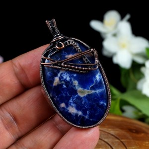 Sodalit, Miedziany wisiorek z sodalitem, ręcznie wykonany, prezent dla niej, prezent dla mamy, prezent urodzinowy, niepowtarzalna biżuteria