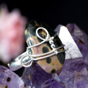 Jaspis oceaniczny srebrny pierścionek z jaspisem, pomysł na prezent, prezent dla niej, handmade, regulowana obrączka