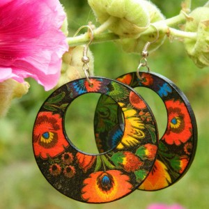 Kolczyki ludowe łowickie, biżuteria folkowa, kolczyki boho, biżuteria flamenco, Kolczyki w stylu Fridy Kahlo