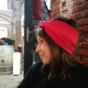 opaska damska podwójna czerwona handmade