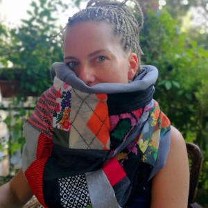 komin patchworkowy na podszewce miękki, miły