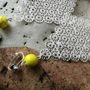 klipsy długie duże boho kolor zielono- srebrne