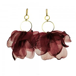 Bordowe kwiatowe kolczyki boho na prezent c862