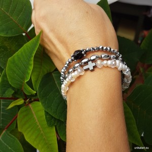 Bransoletka Hematyt Perła Szkło Stal Chirurgiczna