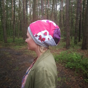 czapka damska patchworkowa smerfetka