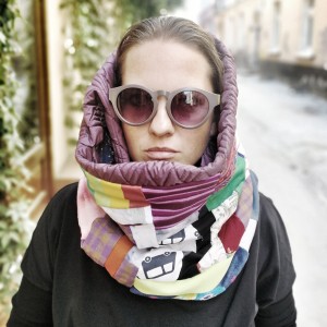 komin patchworkowy na podszewce miękki, miły