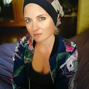 czapka damska patchworkowa smerfetka