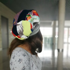 czapka damska patchworkowa smerfetka