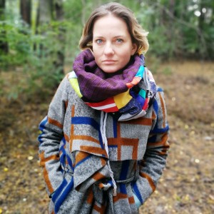 komin patchworkowy na podszewce miękki, miły