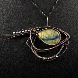 Labradoryt, Miedziany wisior z labradorytem, ręcznie wykonany prezent dla niej, prezent dla niego prezent urodzinowy niepowtarzalna biżuteria, unisex, smocze oko