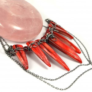 Czerwony pazur, Srebrny naszyjnik z kolcami z masy perłowej, Kły, Szpony, ręcznie wykonany, prezent dla niej, prezent dla siostry urodzinowyCytryn, Srebrny wisior z surową bryłką cytrynu, pre
