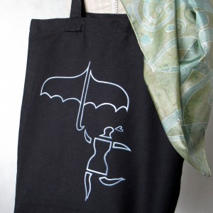 Torba  bawełniana ręcznie malowana Ona z Parasolką czarna