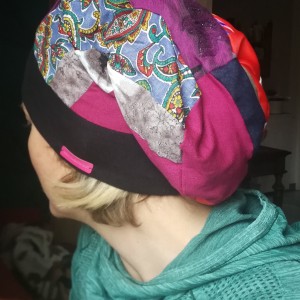 czapka damska patchworkowa smerfetka