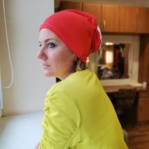 Czapka pomaranczowa etno bez podszewki