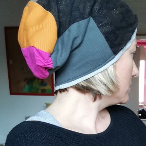 czapka dzianina na podszewce patchwork
