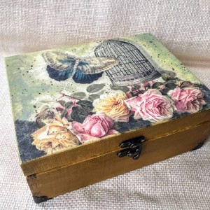 036,PUDEŁKO ,SZKATUŁKA ,HERBACIARKA DECOUPAGE