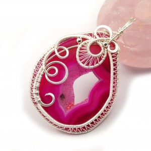 Geoda Agatu, Srebrny wisior z różowo agatem, ręcznie wykonany, prezent dla niej, prezent dla mamy, prezent urodzinowy, biżuteria, walentynki